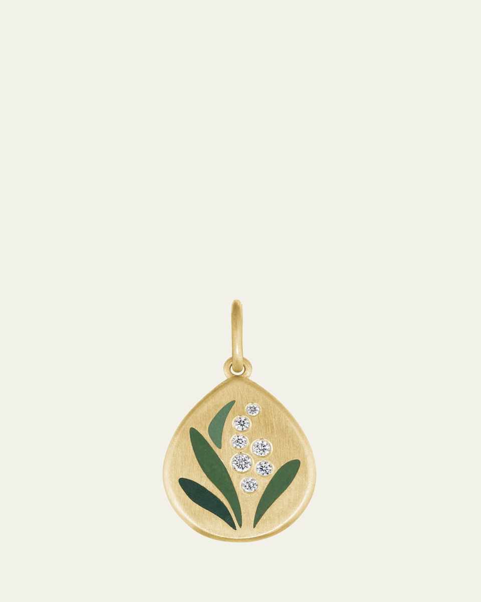 Lily of the Valley Enamel and Diamond Pendant in 18K Yellow Gold